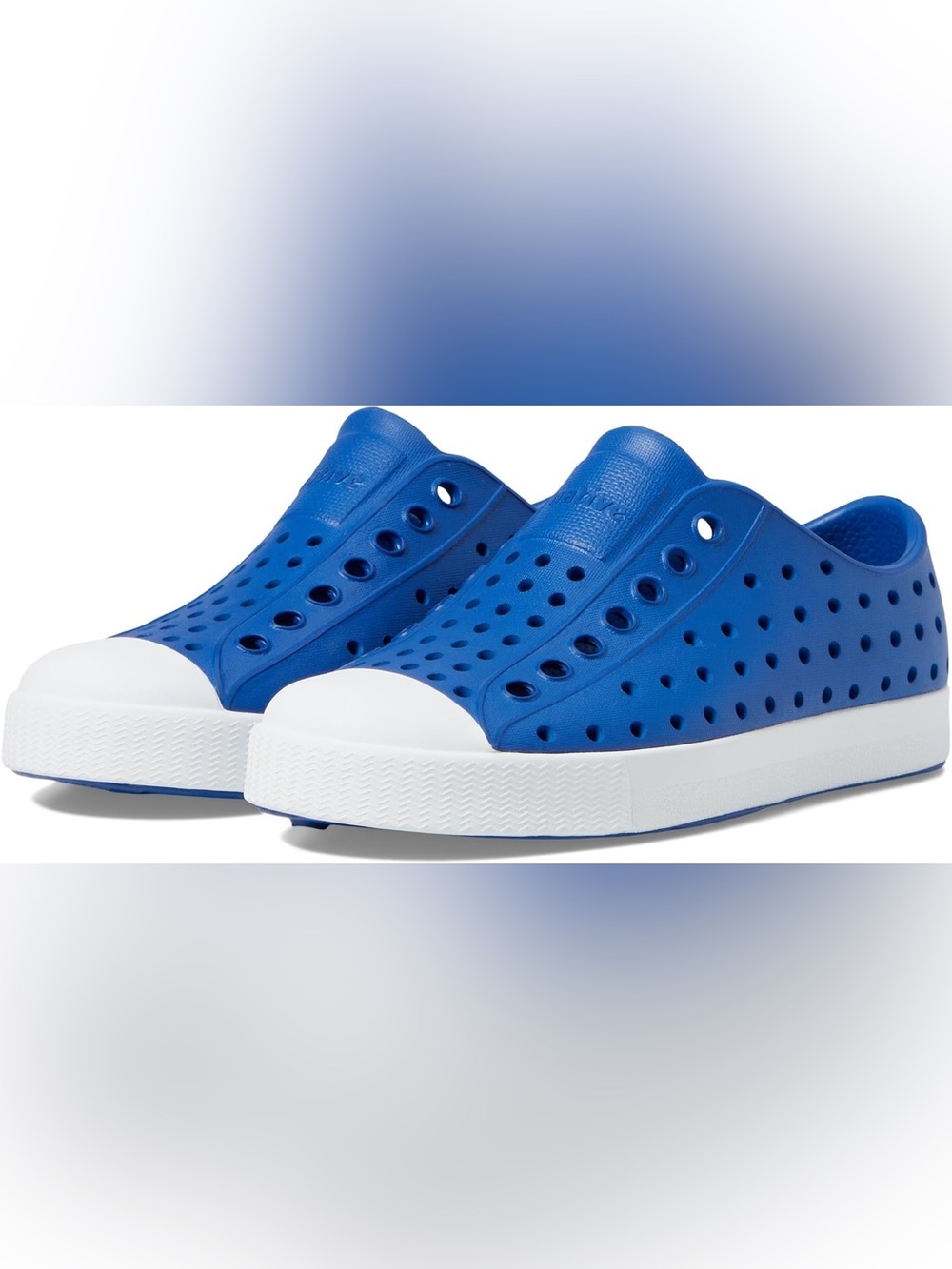 Native Royal Blue Slip-On Kids Water Shoes with White Toe Cap